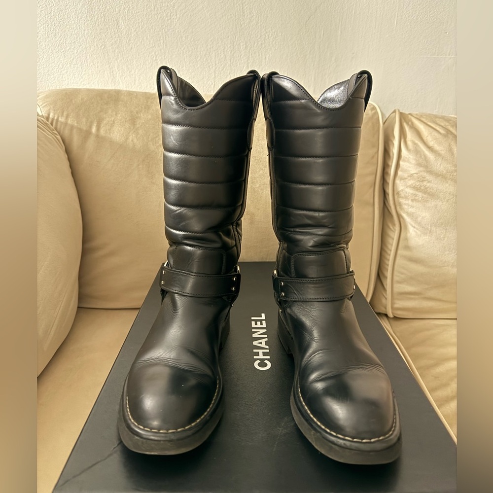 CHANEL BLACK BIKER HIGH BOOTS